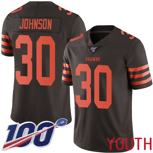 Cleveland Browns D Ernest Johnson Youth Brown Limited Jerse #30 NFL Football 100th Season Rush Vapor Untouchable